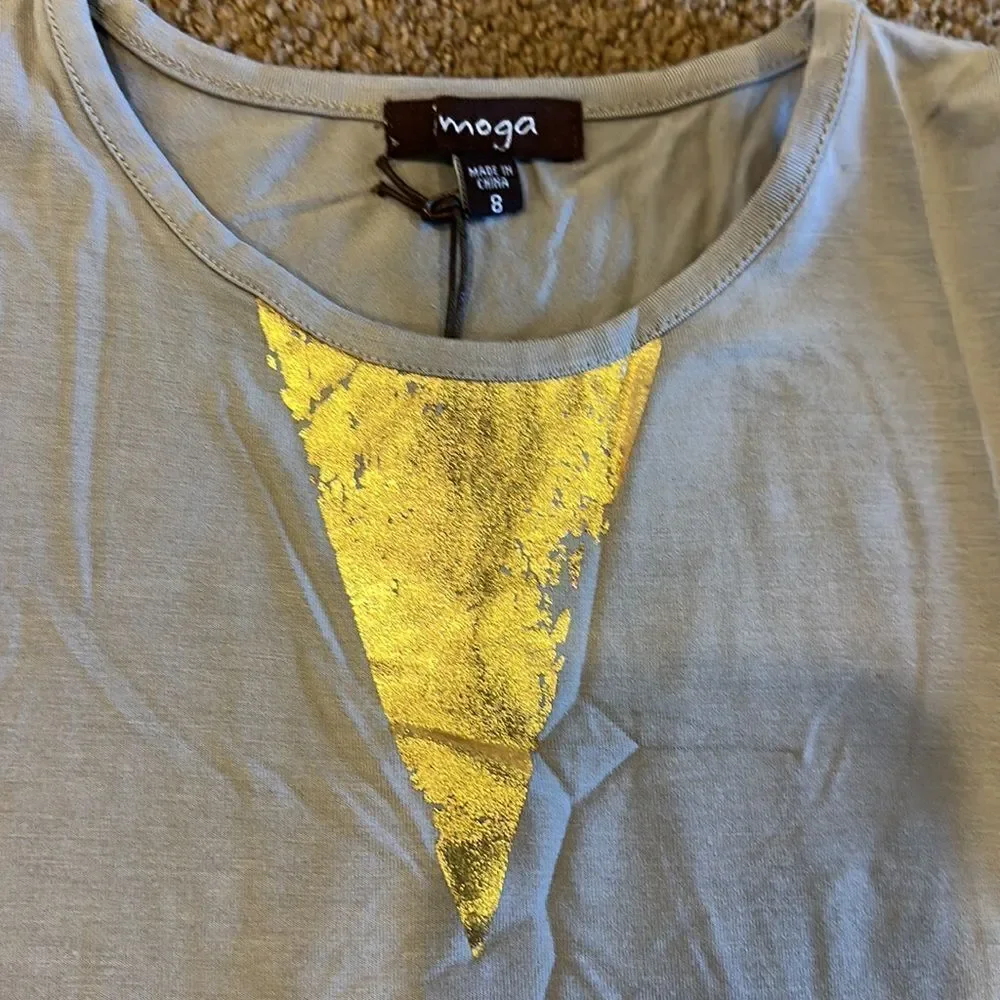 Imoga Girls Grey Tank Dress with Gold Triangle Neckline
